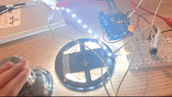 Capacitive touch controlling LED strip brightness through transistor circuit
