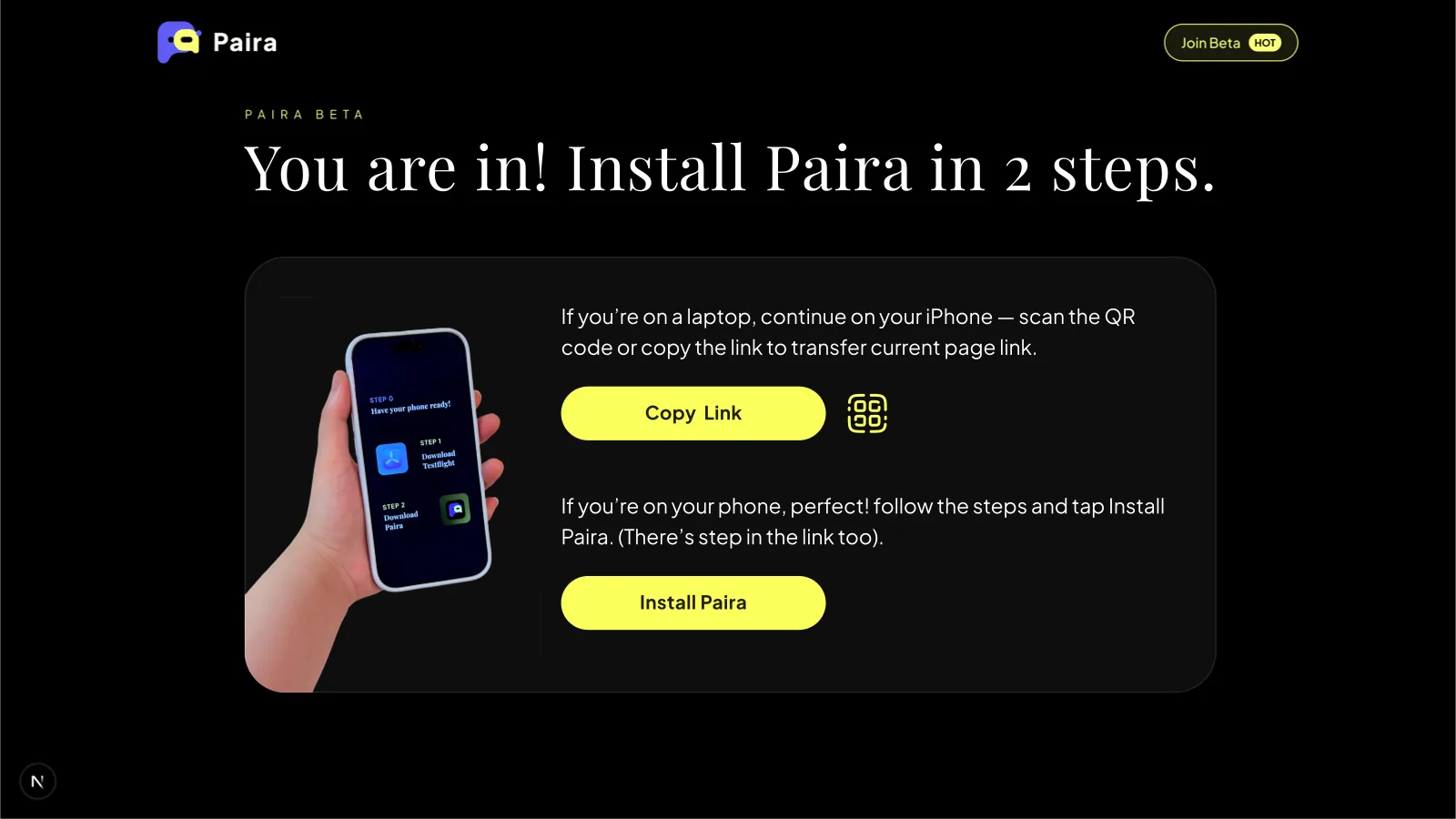 Paira beta installation website
