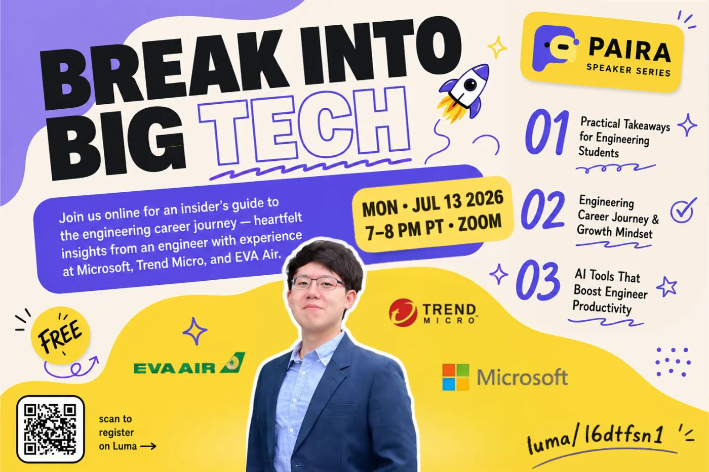 Paira speaker event poster for July 13