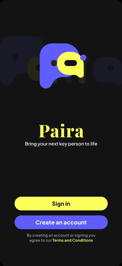 Welcome screen with Sign in and Create an account