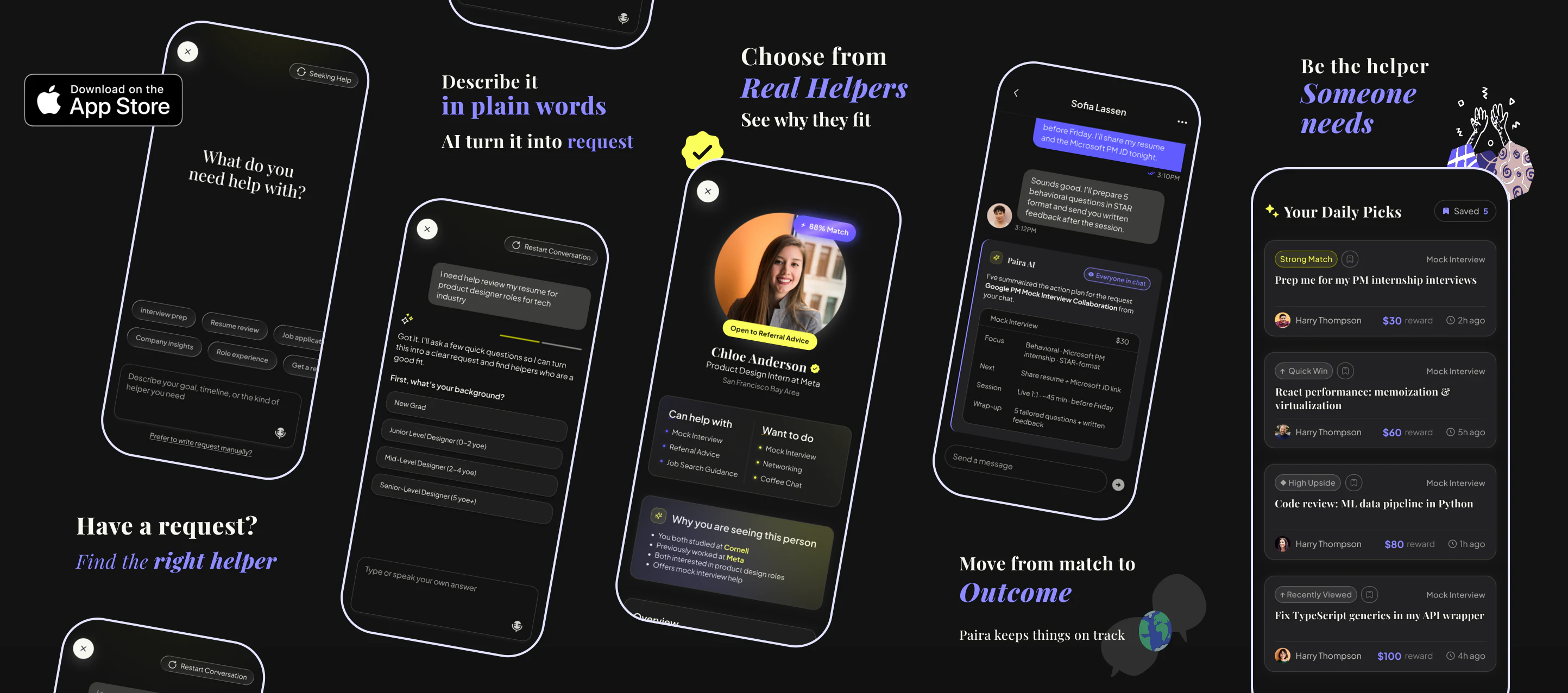 Paira mobile product preview screens