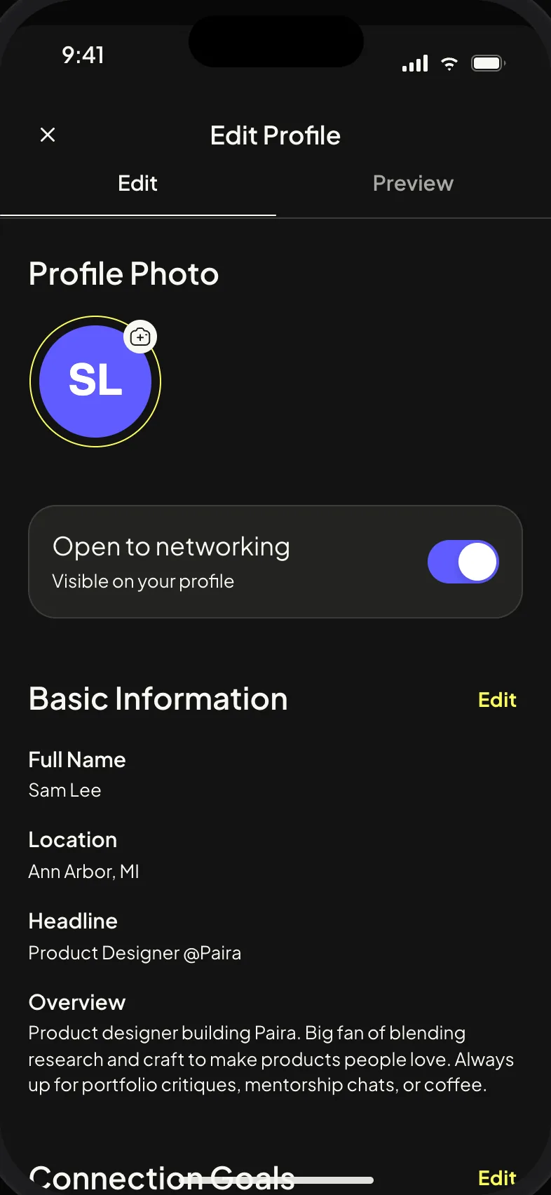 Edit profile in small steps